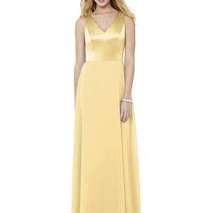 Dessy Collection Yellow Satin V-Neck Maxi Dress